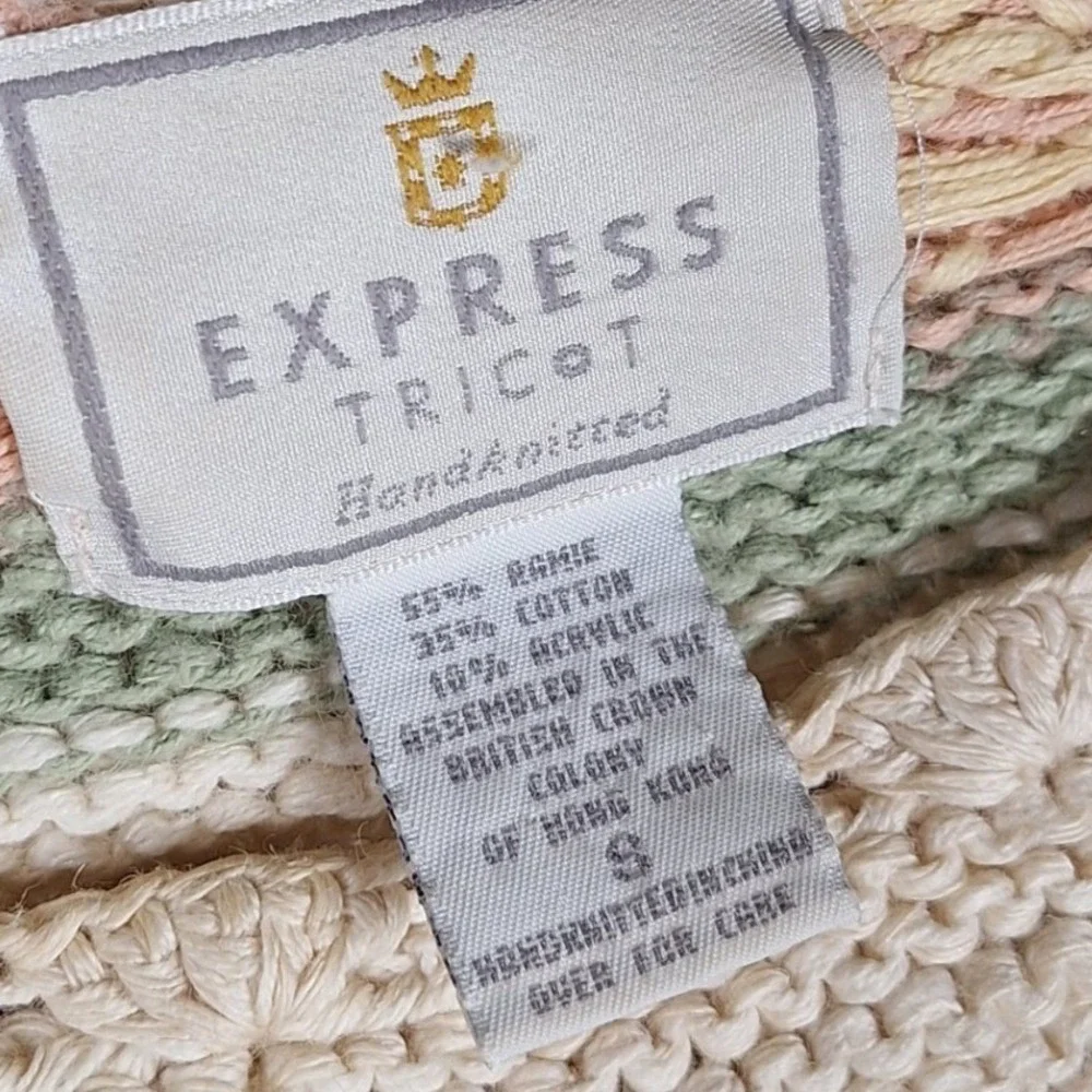 Express‎ Tricot Vtg Hand Knit Chunky Pastel Cottage Grandma Scallop Sweater S